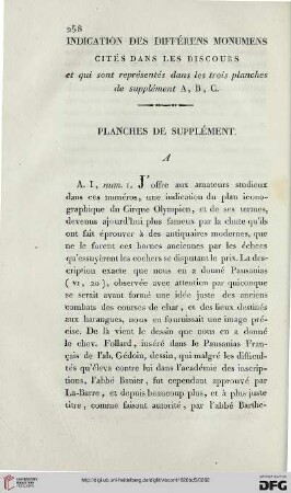 Indication des différens monumens cités dans les discours - Planches de supplement