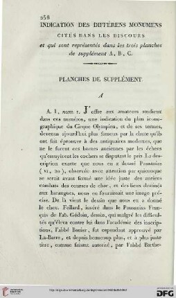 Indication des différens monumens cités dans les discours - Planches de supplement