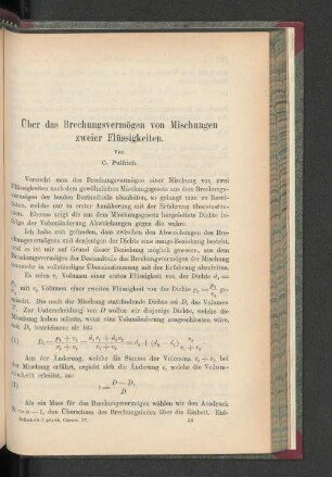 Über das Brechungsvermögen von Mischungen zweier Flüssigkeiten.