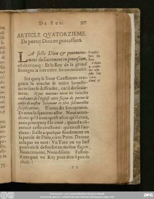 Article Quatorzieme. De porter Dieu en procession.