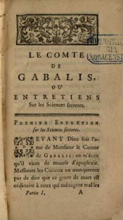 Le comte de Gabalis, ou entretiens sur les sciences secretes. [1]