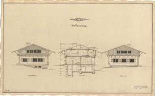 Fick, Roderich; Obersalzberg (Meisterlehen); Bürohaus (Atelier) Reichsrüstungsminister Albert Speer - Querschnitt; Ansicht von Norden; Ansicht von Süden