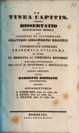 De tinea capitis : Diss. inaug. med.