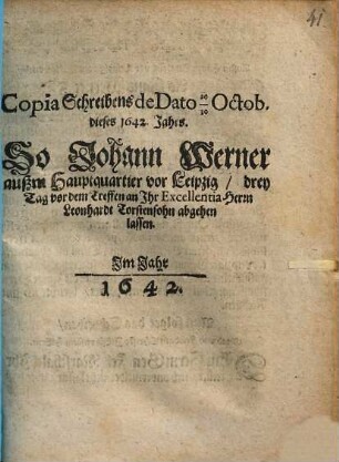 Copia Schreibens d.d. 20./30. Oct. 1642 ...