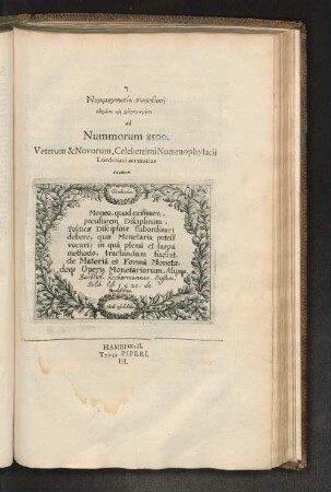 Nummognosia synoptike hodegusa kai cheiragogusa ad Nummorum 8500. Veterum & Novorum, Celebertimi Nummophylacii Luederiani accuratius examen