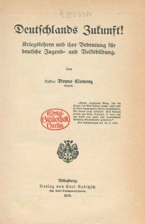 Deutschlands Zukunft! : Kriegslehren und ihre Bedeutung für deutsche Jugend- und Volksbildung