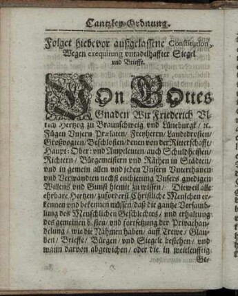 Folget hiebevor außgelassene Constitution, Wegen exequirung untadelhaffter Siegel und Brieffe.