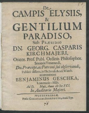 De Campis Elysiis, & Gentilium Paradiso