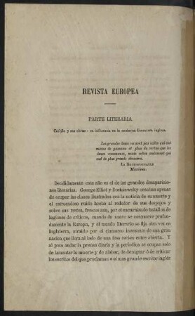 Revista Europea - Parte Literaria - Carlyle y sus obras