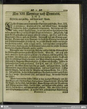 Am XIII. Sonntage nach Trinitatis