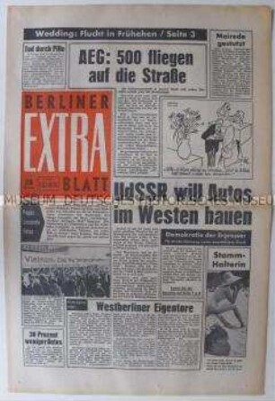 Linke Boulevard-Zeitung "Berliner Extra Blatt" u.a. über die Gründung des Republikanischen Klubs und über die gescheiterte Reform an der Berliner FU