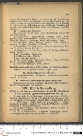 VIII. Militär-Verwaltung.