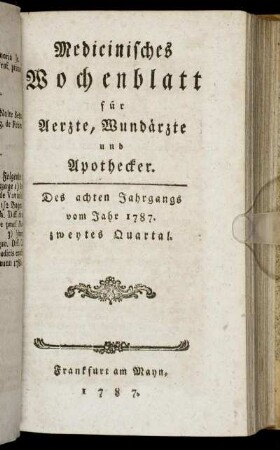 Des achten Jahrgangs vom Jahr 1787. zweytes Quartal.