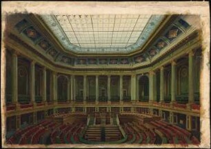 Reichstag, Berlin Erster Wettbewerb: Perspektivische Innenansicht des Sitzungssaales