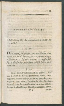 Zweyter Abschnitt. Betrachtung über die verschiedenen Zustände der Körper.