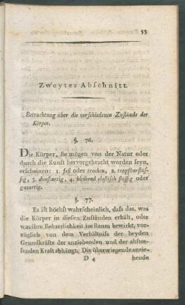 Zweyter Abschnitt. Betrachtung über die verschiedenen Zustände der Körper.
