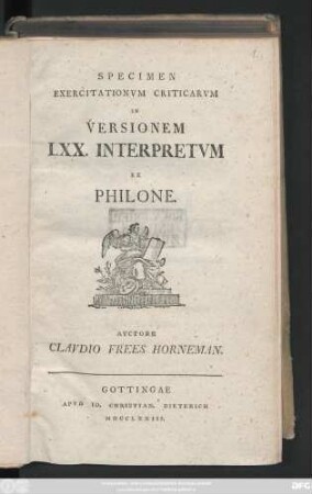 Specimen Exercitationvm Criticarvm In Versionem LXX. Interpretvm Ex Philone