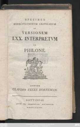 Specimen Exercitationvm Criticarvm In Versionem LXX. Interpretvm Ex Philone