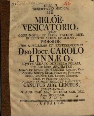 Diss. med. de meloë-vesicatorio