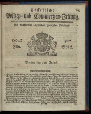 30tes Stueck, Montag den 23ten Julius 1804