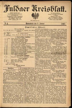 Erste Ausgabe vom Samstag, den 09. Januar 1897.