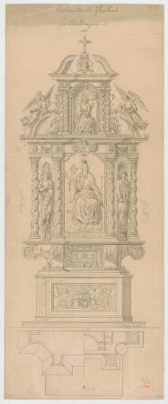 Müller, Josef Anton; Oberthiengau; Pfarrkirche - Seitenaltar (Grundriss m. Schnitt, Ansicht)