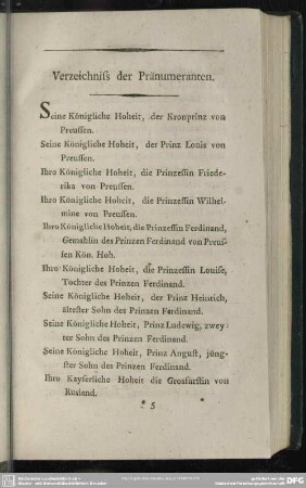 Verzeichniss der Pränumeranten
