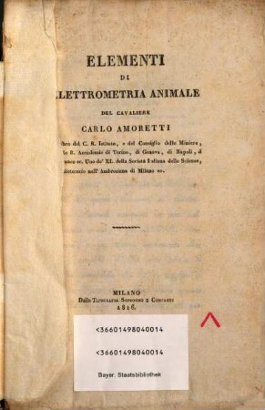 Elementi di elettrometria animale