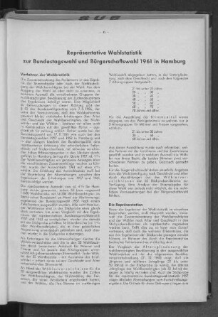 Repräsentative Wahlstatistik zur Bundestagswahl und Bürgerschaftswahl 1961 in Hamburg