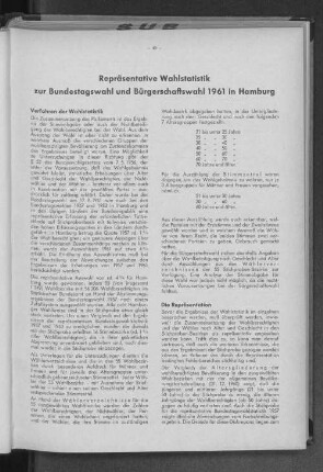 Repräsentative Wahlstatistik zur Bundestagswahl und Bürgerschaftswahl 1961 in Hamburg