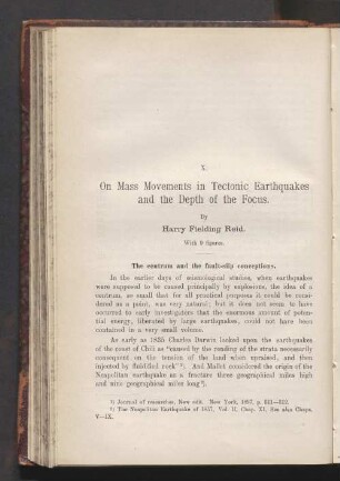 X. On Mass Movements in Tectonic Earthquakes and the Depth of the Focus