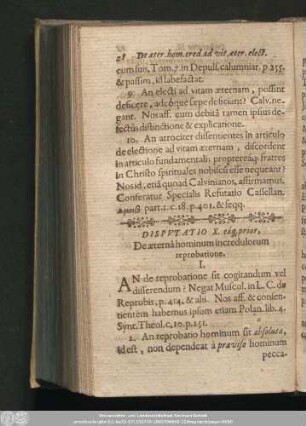 Disputatio X. eáq[ue] prior, De aeternâ hominum incredulorum reprobatione.