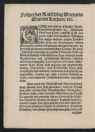Folget der Ratschlag Doctoris Martini Lutheri/ etc.