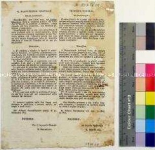 Gesetzblatt des Generalgouverneurs von Dalmatien, Dandolo, mit der Entschließung über die Anwendung des Codex Napoleon I. in Dalmatien 1807 (italienisch-dalmatisch?)