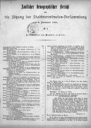 No. 1, 8. Januar 1891