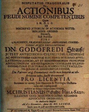 Disputatio Inauguralis De Actionibus Feudi Nomine Competentibus