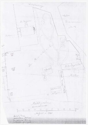 Chemische Fabrik Alfred Michel, Eilenburg Lageplan des Grundstückes nach 1918: Situationsplan 1:500 nach der Handzeichnung des Alfred Michel, gezeichnet von seinem Sohn Fritz Michel nach 1918