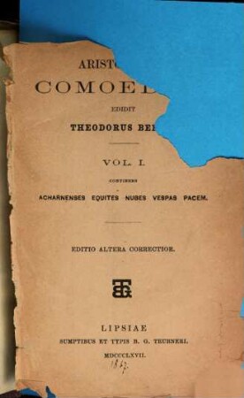 Aristophanes comoedias Comoediae, I