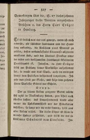Bemerkungen über die, S. 27 dieses zehnten Jahrganges dieser Annalen mitgetheilten Ansichten [et]c. des Herrn Carl Crüger in Hamburg