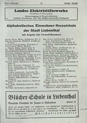 Alphabetisches Einwohner-Verzeichnis der Stadt Liebenthal