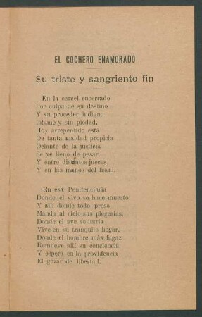 El cochero enamorado : Su triste y sangriento fin