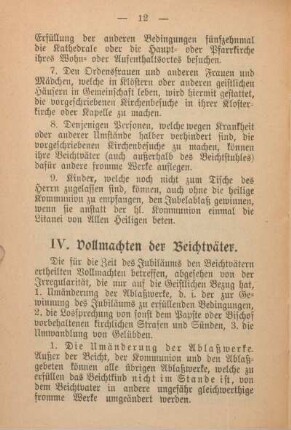 IV. Vollmachten der Beichtväter.
