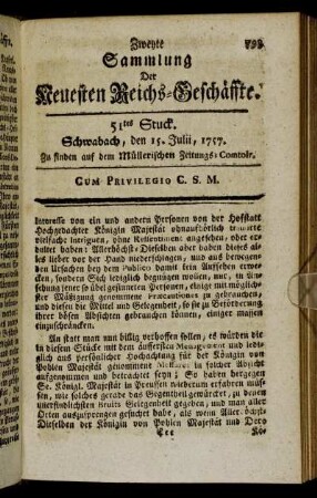 51tes Stuck. Schwabach, den 15. Julii, 1757.