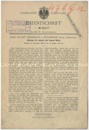 Patentschrift eines Stützlagers für stehende oder liegende Wellen, Patent-Nr. 35257