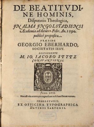 De Beatitvdine Hominis, Disputatio Theologica