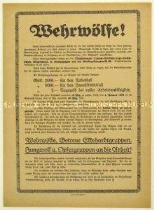Aufruf an die Wehrwolf-Mitglieder zum Abonnement der Verbandszeitung und der damit verbundenen Lebensversicherung