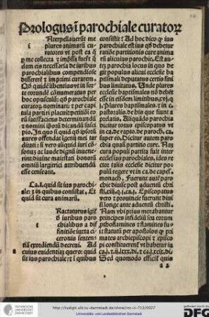 Capitulum I quid sit ius parochiale et in quibus consistat et quid sit cura animarum.