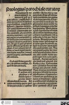 Capitulum I quid sit ius parochiale et in quibus consistat et quid sit cura animarum.