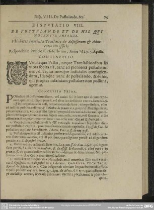 Disputatio VIII. De Postulando Et De His Qui Notantur Infamia