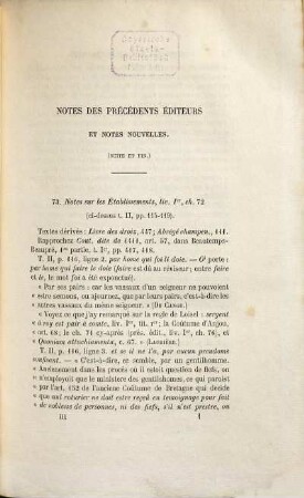 Les établissements de Saint Louis : Accompagnés des textes primitifs et de textes dérivés avec une introd. et des notes, 4. Notes (suite et fin), table-glossaire